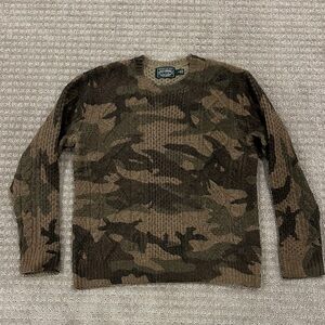 Ralph Lauren Men's Green and Brown Camouflage Crewneck Sweater Polo Country Wool